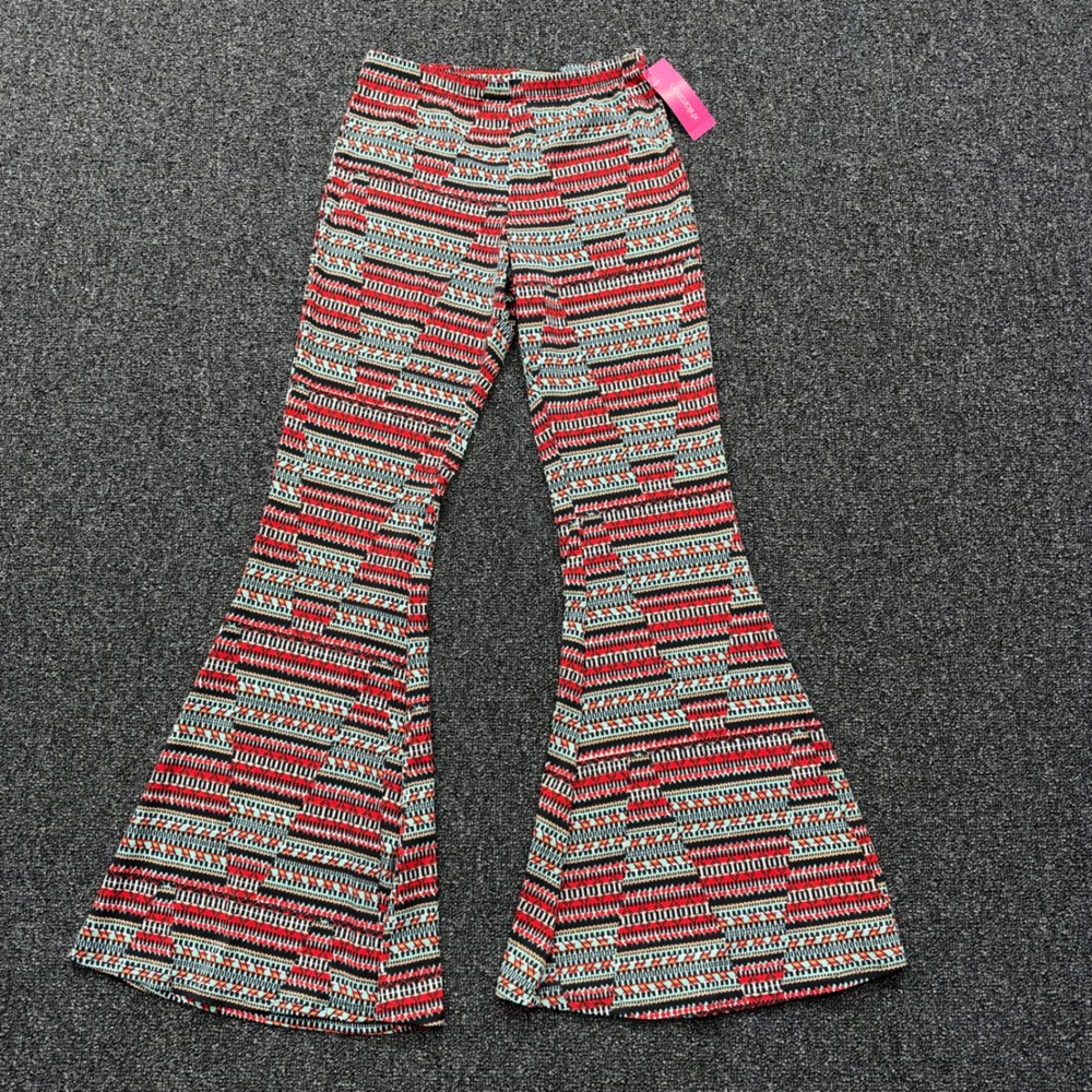 Xhilaration Geometric Flare Pants Women XS Almost Black Red NWT 2015 hippie boho
